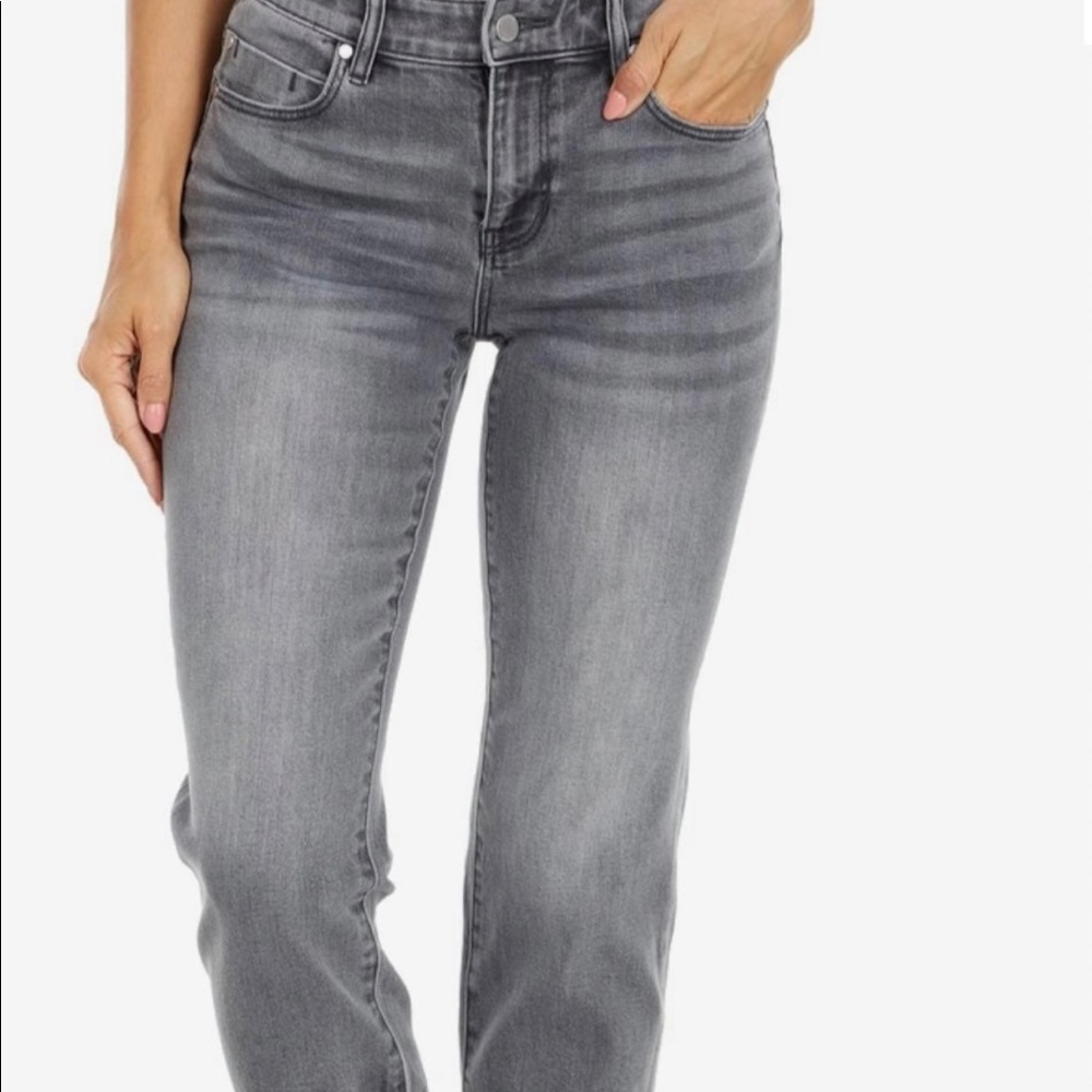 Liverpool Los Angeles Straight Crop Raw Hem Jeans Shale Stone Gray Size 2 26
